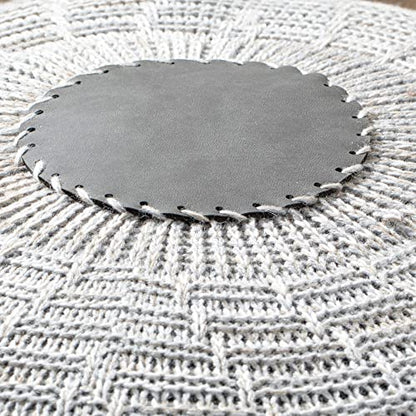 Large Ottoman Foot Stool, Knitted Foot Rest, Round Pouf Chair, Modern Living Room Furniture Bean Bag, Room Decor, Bedroom Footstool, Boho Pouffe, Home Decor Poof, 20" W x 15" H, Gray