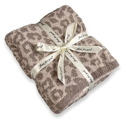 Soft Fuzzy Fluffy Leopard Knitted Throw Blanket,Cozy Plush Fleece Comfy Microfiber Blanket for Couch Sofa Bed,Linen/Warm Gray - color: Linen/Warm Gray, size: 50"x60"