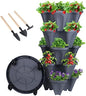 DUNCHATY Stackable Planter, Vertical Garden Planter with Wheels and Tools, Self Watering Strawberry Indoor/Outdoor 5 Tier Tower Herb for Growing Vegetables Succulents, Dark Gray