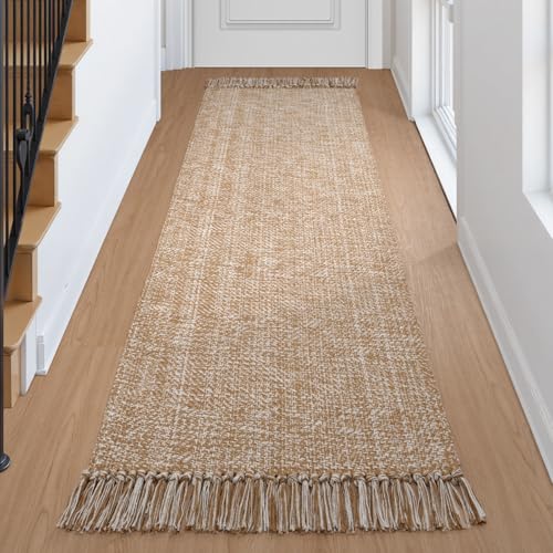 Collive Hallway Runner Rug, 2' x 6' Hand Woven Reversible Washable Entryway Rugs, Tan Cotton Modern Laundry Room Carpet Long Farmhouse Carpets for Bathroom Sink Foyer Bedroom - color: Tan/Cream, size: 2' x 6' (Rectangular)