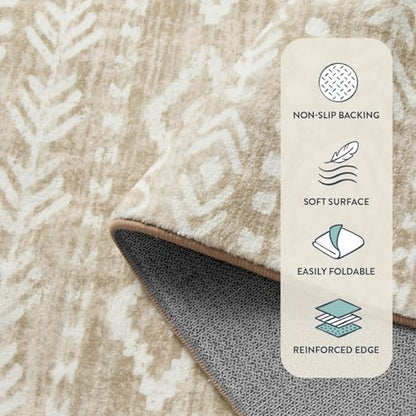 Lahome Boho Geometric Washable Runner Rug, 2x6 Low-Pile Tan Long Bathroom Runner Rug Non Slip Washable, Rustic Print Pattern Soft Bedroom Carpet Runner 6ft for Entryway Laundry Room Varena - color: Tan/White, size: 2' x 6'