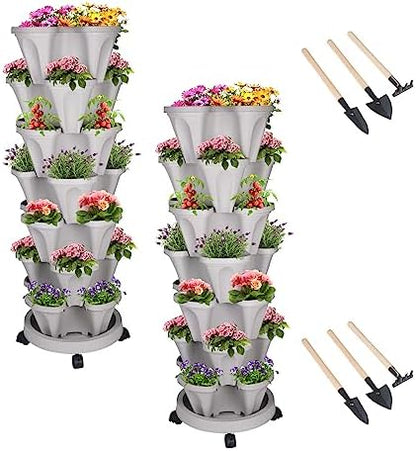 DUNCHATY Stackable Vertical Garden Planter, 7 Tier Herb Planter Pots, Indoor/Outdoor, Gray