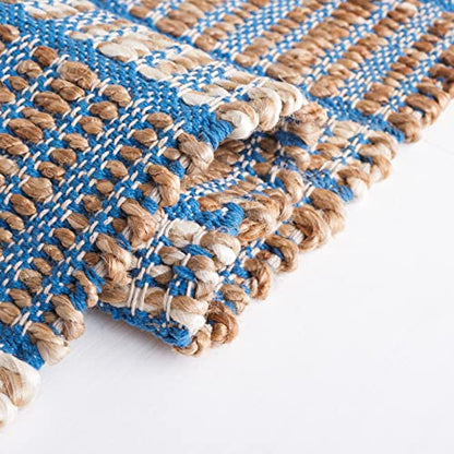 SAFAVIEH Natural Fiber Collection Accent Rug - 3' x 5', Blue & Natural, Handmade Boho Stripe Rustic Jute & Cotton Jute, Ideal for High Traffic Areas in Entryway, Living Room, Bedroom (NFB656M) - color: Blue/Natural, size: 3' x 5' (Rectangular)