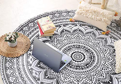 Popular Handicrafts Round Tapestry Wall Hanging Ombre Hippie Mandala Bohemian Hippy Intricate Indian Tapestries Tablecloth 68 Inches (173cm) Blue & Black Grey - color: Blue and Black Grey
