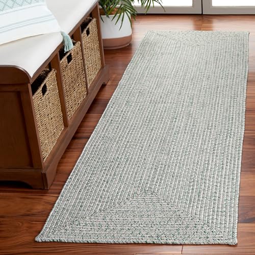 SAFAVIEH Washable Rug Outdoor Braided Collection - 2'3" x 6' Runner, Ivory & Green, Handmade & Reversible, Non-Shedding & Easy to Clean, Ideal for Patio, Backyard, Mudroom (BRA201Y) - color: Ivory/Green, size: 2'3" x 6' (Runner)