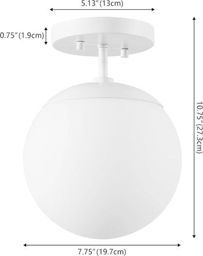 JONATHAN Y 7.75" White Modern Semi Flush Mount Ceiling Light, LED Fixture for Entryway, White Frosted Glass Globe Shade, Mid-Century Farmhouse Lighting for Bedroom Hallway (JYL7499H)