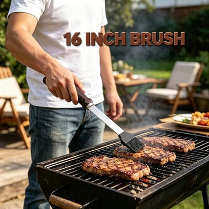 Grilling Accessories - 16 Inch Extra Long BBQ Accessories Grill Gifts for Men, Barbecue Grilling Tools Utensils Set with Spatula, Fork, Brush, Tongs, Thermometer
