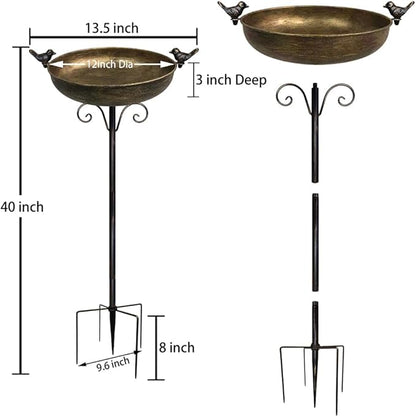Bird Baths for Outdoor, 40 Inch High Vintage Metal Bird Bath with Cast Iron Bird Statues FreestandingBird Baths Birdfeeder Bowl for Outdoors Tray Patio Yard Lawn Decor