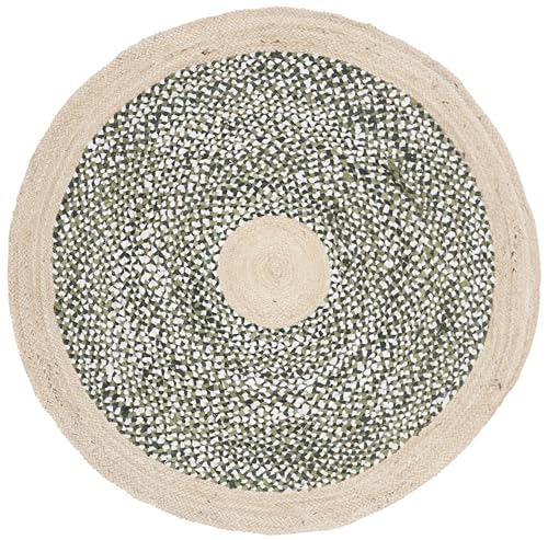 SAFAVIEH Cape Cod Collection Area Rug - 5' Round, Green & Natural, Handmade Braided Jute & Cotton, Ideal for High Traffic Areas in Living Room, Bedroom (CAP210Y) - color: Green/Natural, size: 5' (Round)