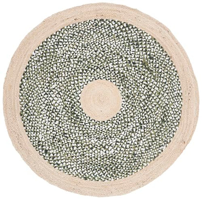 SAFAVIEH Cape Cod Collection Area Rug - 5' Round, Green & Natural, Handmade Braided Jute & Cotton, Ideal for High Traffic Areas in Living Room, Bedroom (CAP210Y) - color: Green/Natural, size: 5' (Round)