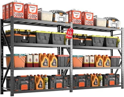Metal Garage Shelving Unit, Heavy Duty Adjustable Industrial Storage Shelves, Steel Storage Rack for Garage, Warehouse, Basement, Black, 64.6" H x 67" W x 21.7" D, 10 Pack