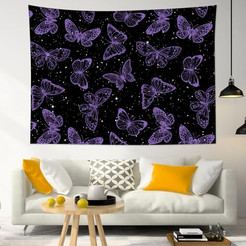 HVEST Purple Butterfly Wall Hanging - Galaxy Space Tapestry for Bedroom, Kids Room, Living Room - 40L x 60W inches - color: Purple, size: 40"L x 60"W