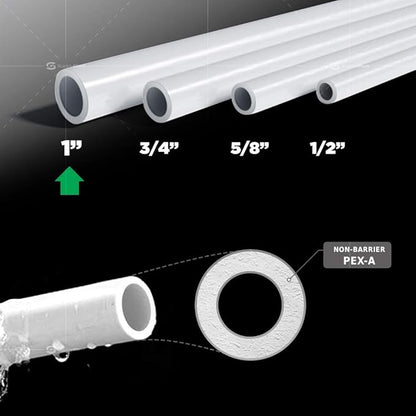 Pex-A Tubing Coil - 1 inch x 100 ft, Non-Barrier Pex Pipe for Potable Water, White Flexible Water Tubing