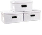 PRANDOM Collapsible Storage Box with Lid [3-Pack] Leather Fabric Foldable Storage Bin Organizer Container Basket Cube with Cover for Home Bedroom Closet Office Nursery White(13.6x9.6x6.9)