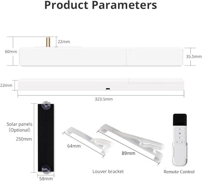 Blindsmart Plantation Shutters Motor, Smart Electric Motor Automatic Opener for Plantation Shutters for Interior Windows, USB Rechargeable Driver for Window Shutters (Remote Version, with Solar Panel)