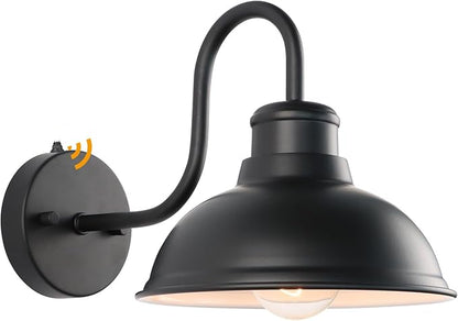 Dusk to Dawn Outdoor Wall Sconces, Exterior Farmhouse Gooseneck Barn Light, Vintage Matte Black Outside Wall Mount Light Fixture, Anti-Rust Waterproof Outdoor Light for Porch Garage