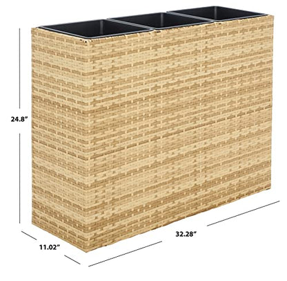 SAFAVIEH Outdoor - Rita Natural Brown Wicker 3-Tier Plant Stand with Baskets, Vertical Flower Rack Planter Shelf for Patio, Balcony, Garden, 32.28"W x 11.02"D x 24.8"H (PAT7705D) - color: Natural