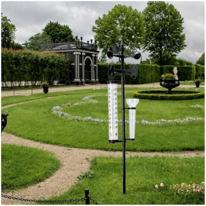 Rain Gauge Outdoor, Weather Station Kit Rain Gauge Thermometer Anemometer 3 in One