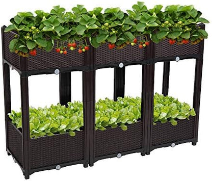 VINGLI Square Raised Garden Bed, Self-Watering Plastic Planter for Indoor Outdoor Vegetables, Fruits, Potato, Flowers, All Weather (6 Pcs)