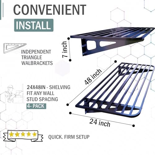 ZoffyFabrizio Garage Shelving Wall Mounted, 2-Pack 2x8ft Garages Shelving 24-inch-by-96-inch Wall Shelf Garage Storage Rack Floating Shelves, Space-Saving Black
