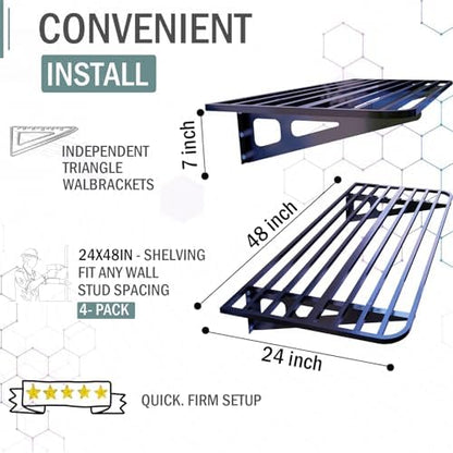 ZoffyFabrizio Garage Shelving Wall Mounted, 2-Pack 2x8ft Garages Shelving 24-inch-by-96-inch Wall Shelf Garage Storage Rack Floating Shelves, Space-Saving Black