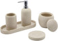 Beige Resin Bathroom Accessory Set, 5 Pcs Bathroom Accessories Set with Lotion Dispenser,Soap Dish,Toothbrush Holder,Vanity Tray,Qtip Holder Dispenser, Modern Bathroom Decor and Housewarming Gift Set