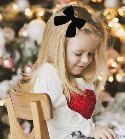 Hjiaruiky Hair Bows, 2pcs Handmade Velvet Bows for Girls Toddlers, Light Weight Hair Clips, Sturdy Alligator Clips, Black