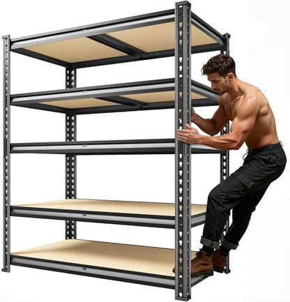 72.1" H Garage Shelving 2030LBS Garage Storage, 5 Tier Adjustable Metal Shelving, Heavy Duty Storage Shelves for Basement, Warehouse, Pantry, Kitchen, Commercial Shelving 35.5" W x 15.7" D, Black