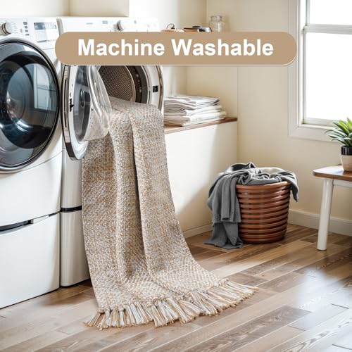 Collive Hallway Runner Rug, 2' x 6' Hand Woven Reversible Washable Entryway Rugs, Tan Cotton Modern Laundry Room Carpet Long Farmhouse Carpets for Bathroom Sink Foyer Bedroom - color: Tan/Cream, size: 2' x 6' (Rectangular)