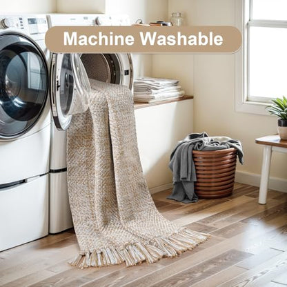 Collive Hallway Runner Rug, 2' x 6' Hand Woven Reversible Washable Entryway Rugs, Tan Cotton Modern Laundry Room Carpet Long Farmhouse Carpets for Bathroom Sink Foyer Bedroom - color: Tan/Cream, size: 2' x 6' (Rectangular)