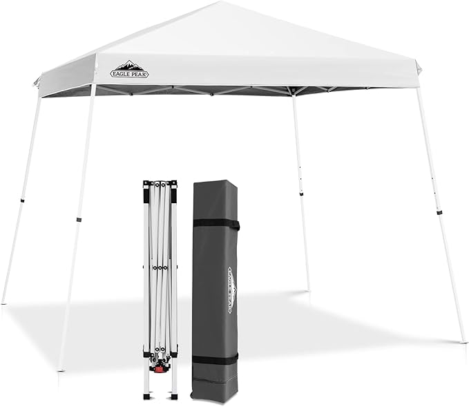 EAGLE PEAK 11x11 Slant Leg Pop-up Canopy Tent Easy One Person Setup Instant Outdoor Beach Canopy Folding Portable Sports Shelter 11' x 11' Base 9' x 9' Top (White)