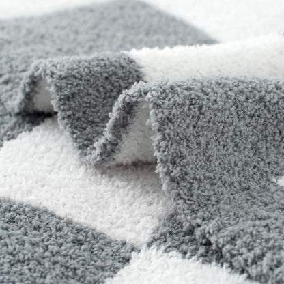 Carriediosa Checkered Throw Blanket 50" X 60", 400GSM Ultra Soft Microfiber Fuzzy Fluffy Reversible Cute Preppy Knitted Blankets Cozy Plush Fall Throws for Couch, Bed, Sofa, Grey - color: Check - Grey, size: 50" X 60"