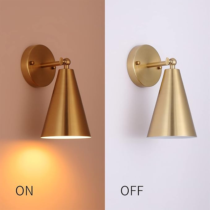 MWZ Gold Sconces Set of 2, Modern Brass Wall Sconces Lighting Fixtures with Metal Shade, Indoor Decor Wall Mount Swing Arm Lamp for Bedroom,Bedside,Kitchen,Hallway,Living Room,Reading,Bar