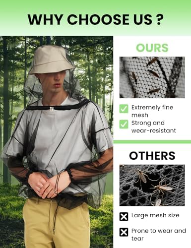 HENNCHEE Mosquito Suits for Adult, Mesh Net Bug Hooded Jacket Pant, Outdoor Full Body Protection Mosquito Proof Clothing