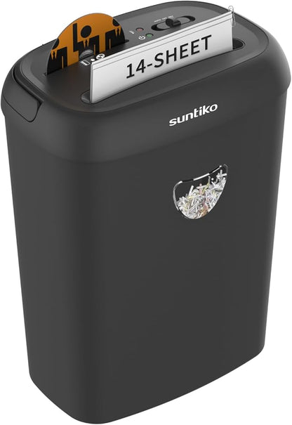 Suntiko 14 Sheet Cross Cut Paper Shredder for Home Office Use with P-4 High Security and 6.6 Gallon Bin for Credit Cards CDs or Staples ETL Certified Black