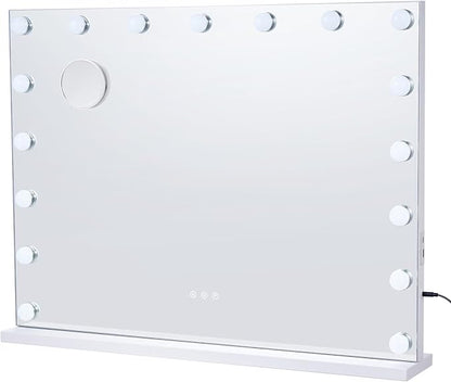 VEVOR Hollywood Vanity Mirror with Lights, 17 Dimmable Bulbs &3 Color Lighting Modes, Makeup Mirror w/Detachable 5X Magnification,USB Port, Smart Touch Control,Desktop Wall-Mount(31.5x23.6in, White)