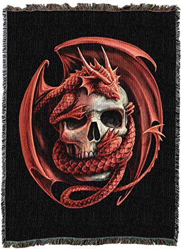 Pure Country Weavers Skull Embrace Dragon Woven Blanket by Anne Stokes - Fantasy Gift Cotton Tapestry Throw - Made in The USA - 72" x 54" - color: Skull, size: 72" x 54"