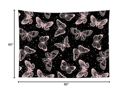 HVEST Pink Butterfly Tapestry - Butterfly on Black and White Galaxy Space Wall Hanging for Bedroom, Kids Room, Living Room - 60L x 80W inches - color: Black Pink, size: 60"L x 80"W