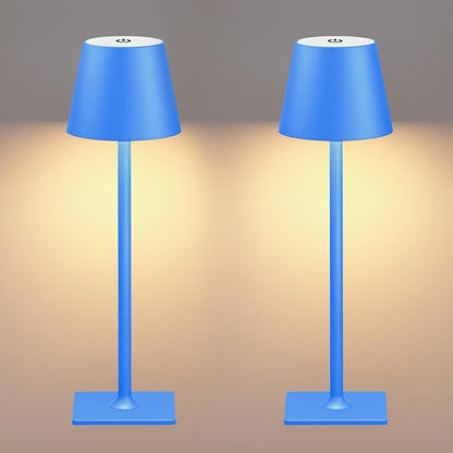 2 Pack Rechargeable Table Lamp - Cordless LED Lamp with 6000mAh Battery Operated LED Desk Lamp, Portable Table Light Outdoor for Dinner Patio Restaurant Bar Bedroom Coffee Shop Night Light(Blue)