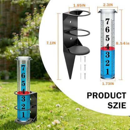 YZDTECH Rain Gauge Outdoor, 7" Easy to Read Rain Measure Gauge with Red Float, Rain Gauges Outdoors Best Rated with Metal Rack Holder, Large Freeze Proof Plastic Replacement Tube for Yard Garden