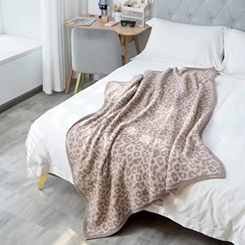Soft Fuzzy Fluffy Leopard Knitted Throw Blanket,Cozy Plush Fleece Comfy Microfiber Blanket for Couch Sofa Bed,Linen/Warm Gray - color: Linen/Warm Gray, size: 50"x60"