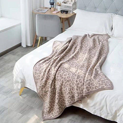 Soft Fuzzy Fluffy Leopard Knitted Throw Blanket,Cozy Plush Fleece Comfy Microfiber Blanket for Couch Sofa Bed,Linen/Warm Gray - color: Linen/Warm Gray, size: 50"x60"