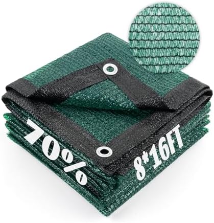 Cool Area Sun Shade Cloth with Grommets for Garden, 70% 8x16ft, Dark Green