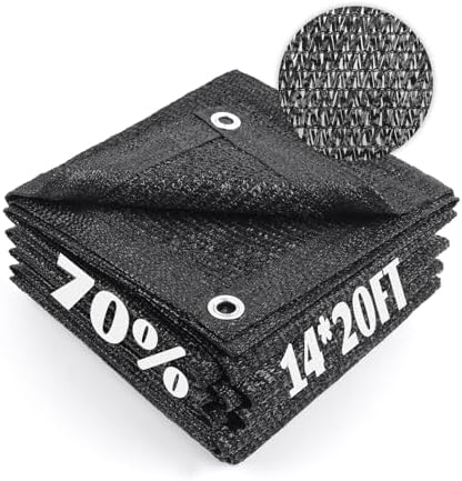 Cool Area Sun Shade Cloth with Grommets for Garden, 70% 14x20ft, Black
