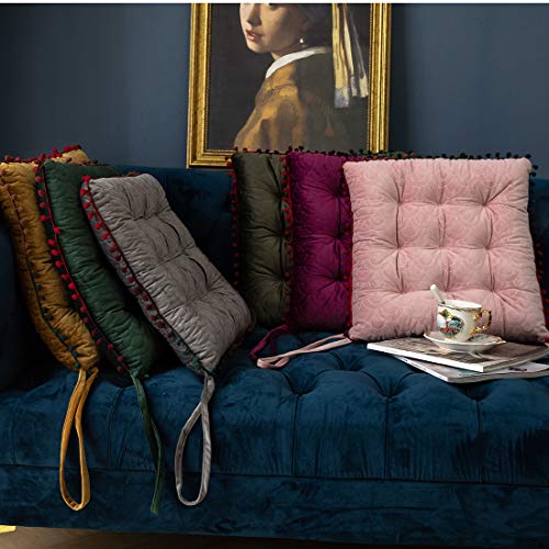 vctops Velvet Soft Square Chair Pad with Ties Cute Gradient Pom Pom Indoor Dining Chairs Cushion (Pink, 16" x 16") - color: Pink, style: 16 Inch x 16 Inch