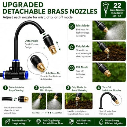 66FT 5/16" Garden Watering Kit with 22 Brass Nozzles