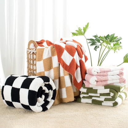 Carriediosa Checkered Throw Blanket 50" X 60", 400GSM Ultra Soft Microfiber Fuzzy Fluffy Reversible Cute Preppy Knitted Blankets Cozy Plush Fall Throws for Couch, Bed, Sofa, Black - color: Check - Black, size: 50" X 60"