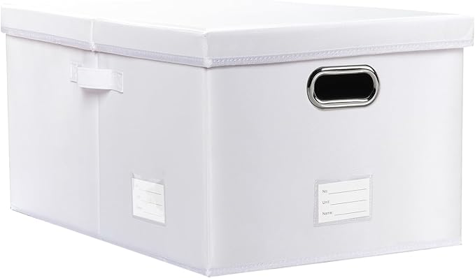 PRANDOM Collapsible Storage Box with Lid [1-Pack] Leather Fabric Foldable Storage Bin Organizer Container Basket Cube with Cover for Home Bedroom Closet Office Nursery White (22.8X15.7X11.8)