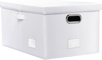 PRANDOM Collapsible Storage Box with Lid [1-Pack] Leather Fabric Foldable Storage Bin Organizer Container Basket Cube with Cover for Home Bedroom Closet Office Nursery White (22.8X15.7X11.8)