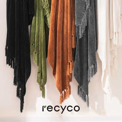 RECYCO Throw Blanket Soft Cozy Chenille Throw Blanket with Fringe Tassel for Couch Sofa Chair Bed Living Room Gift (Dark Gray, 50" x 60") - color: Dark Gray, size: 50'' X 60''